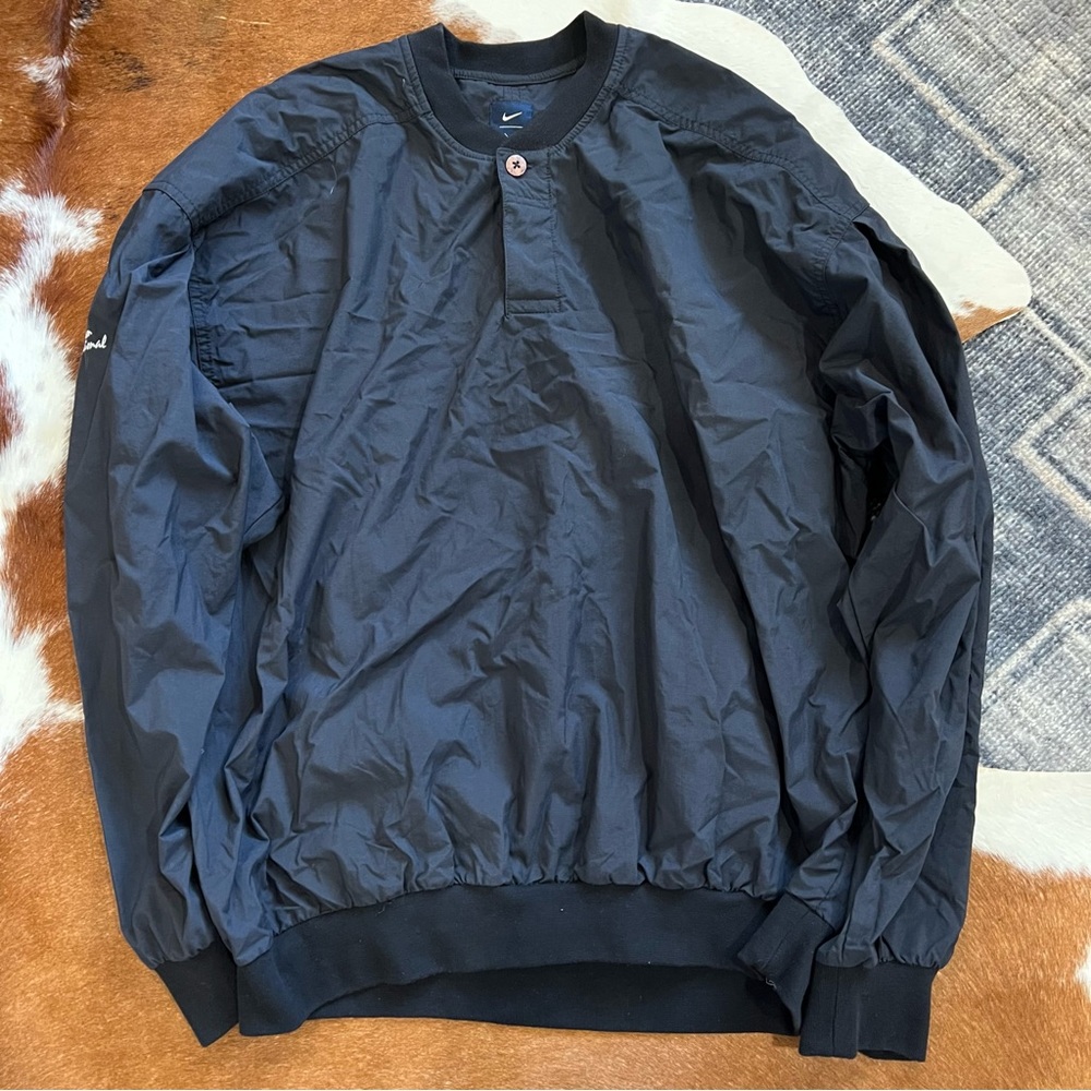 Vintage Nike Pullover Windbreaker Sz L Black White Logo Hockey Retro